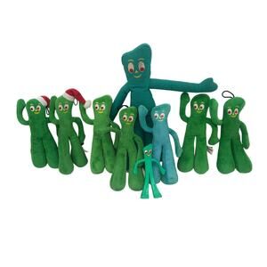 9 LOT Gumby Plush Dolls With Santa Hat Multiples Sizes Preowned